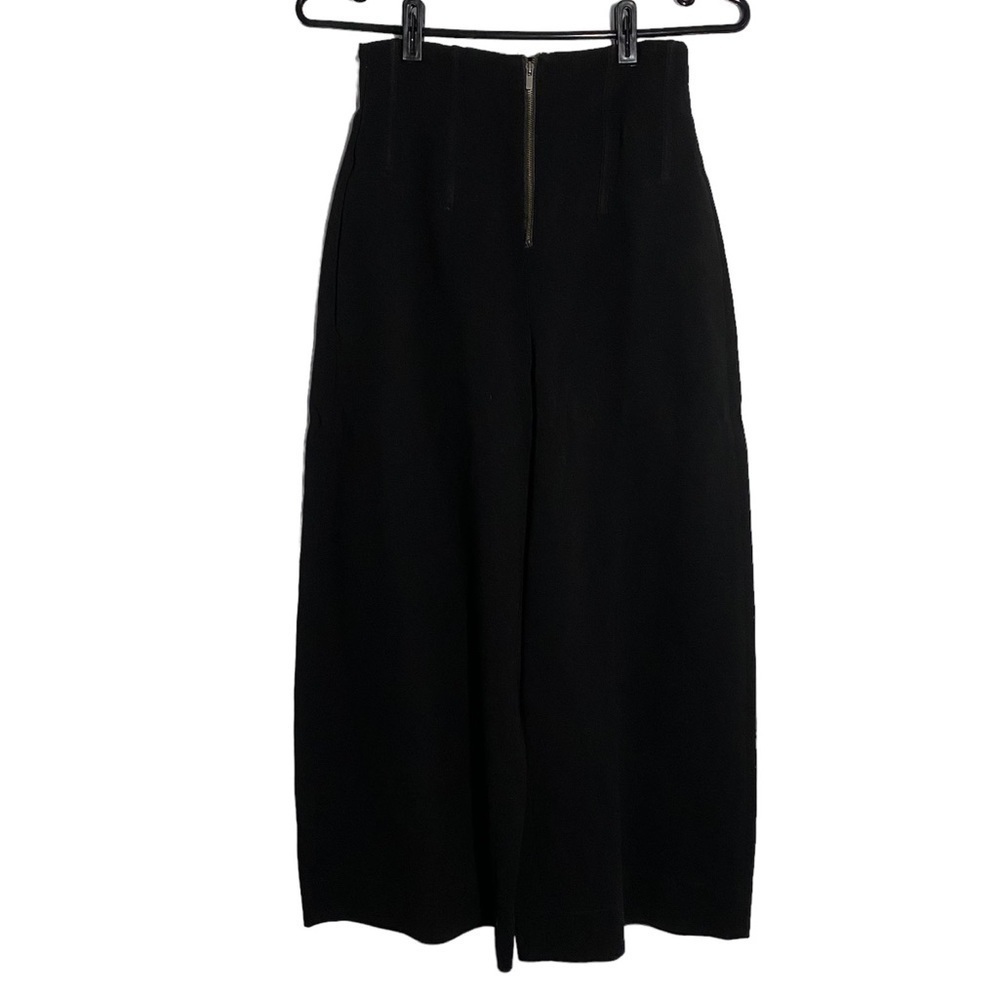 Aritzia Babaton Wide Leg Cropped High Waisted Zipper Front Black Pants Size 0